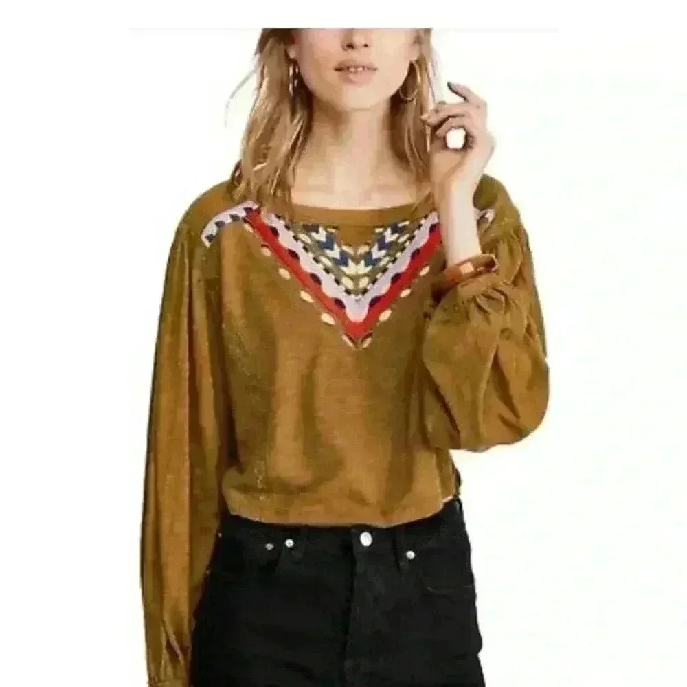 NWT Free People Hand Me Down embroidered top women S